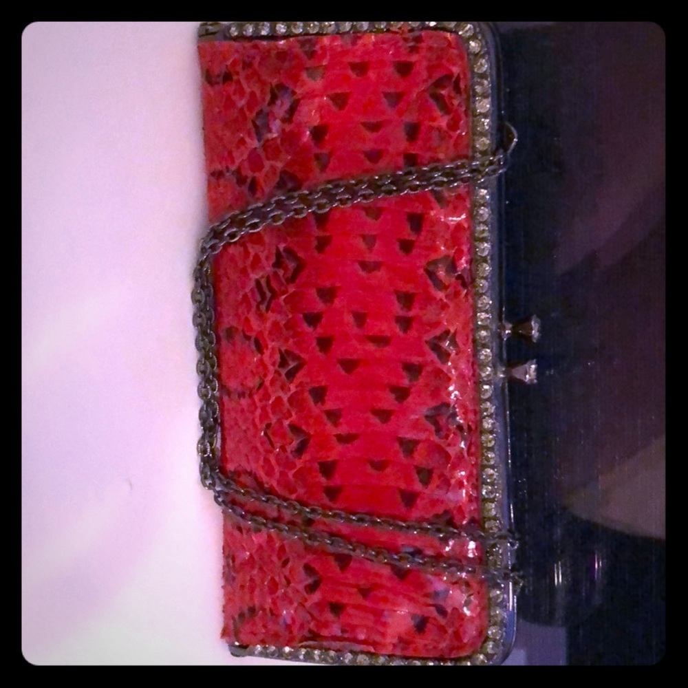 Embellished Snakeskin Clutch